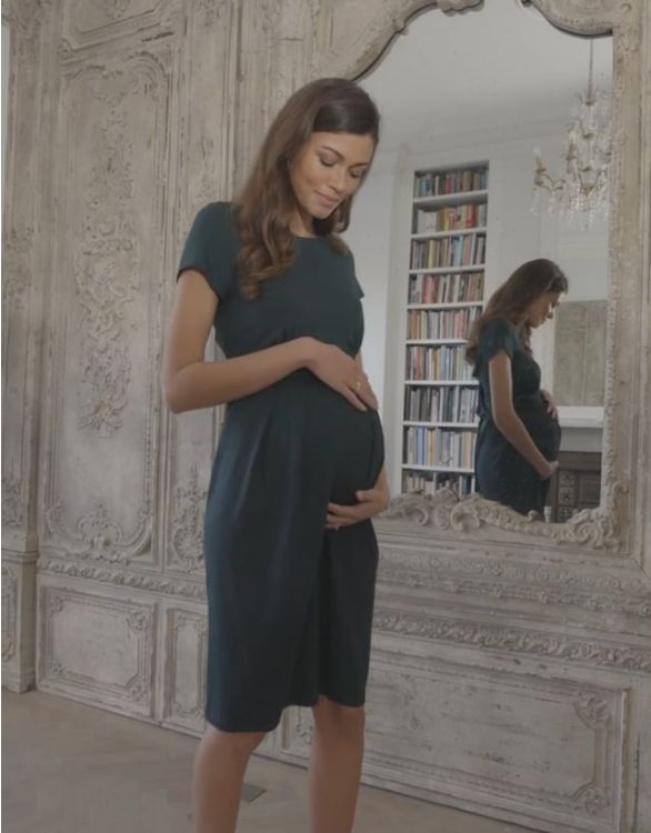 Maternity & Nursing Short Sleeve Dress - Emerald Green