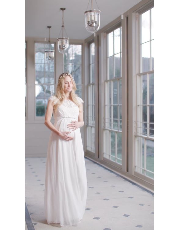 Ivory Silk & Eyelash Lace Maternity Wedding Dress