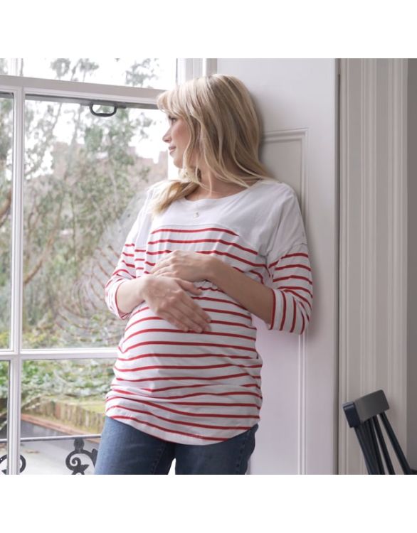 Motherhood Maternity Nursing Striped T-shirt - Size S Red White Tee Top  Preppy