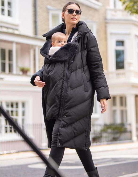 Long Black Maternity & Babywearing Puffer Coat