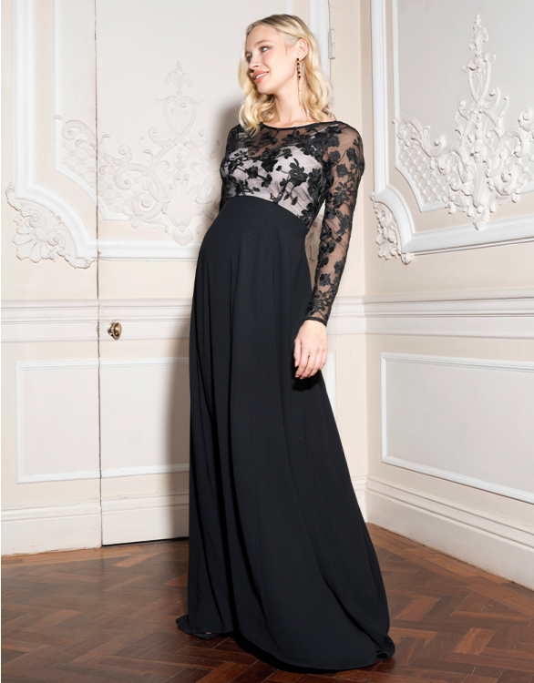 Image for Black Lace Maternity Evening Dress