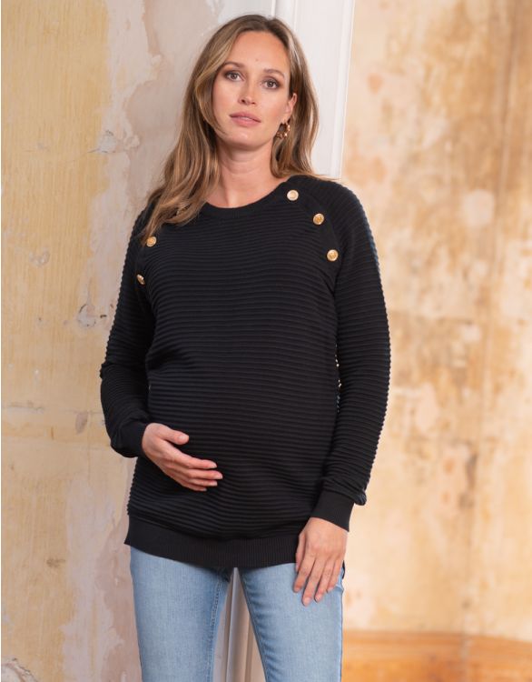 Image pour Pull grossesse et allaitement en coton côtelé – Noir