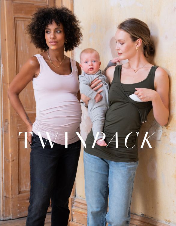 afbeelding voor Zwangerschaps- en voedingstops - Zachtroze en kaki 2-pack
