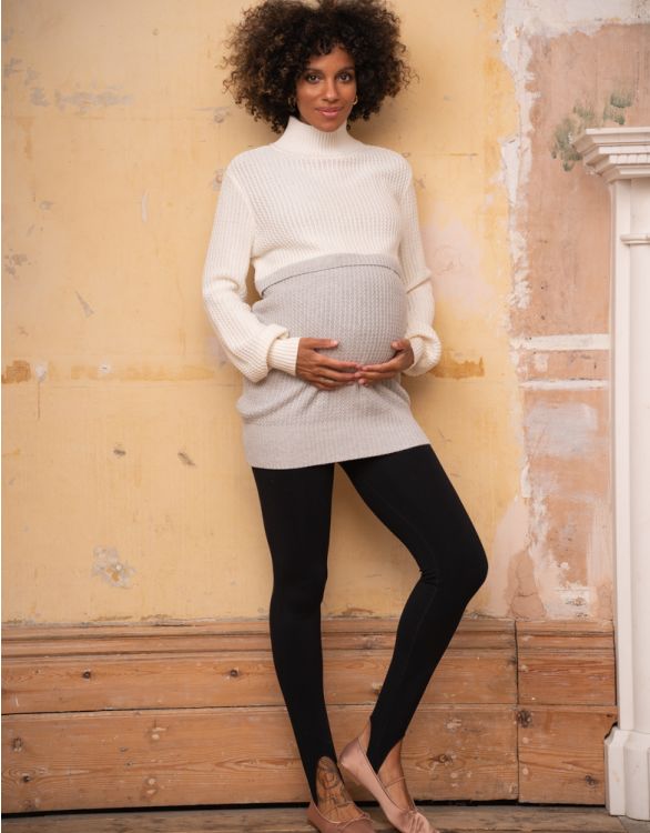 Image for Cream Grey Cotton Maternity & Nursing Jumper