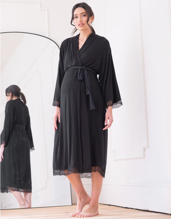 Image for Lace Trim Kimono-Style Dressing Gown