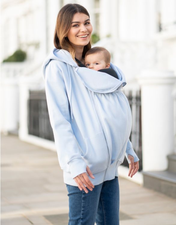 Imagen de Sudadera con capucha 3 en 1 de maternidad a porteo azul pálido