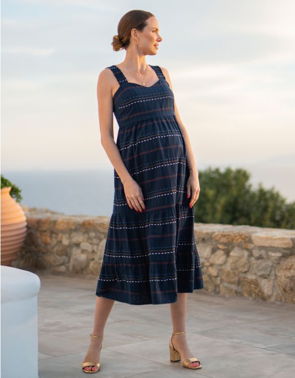 afbeelding voor Katoenen Boho midi-jurk voor zwangerschap en borstvoeding