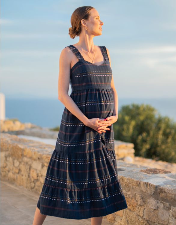 Cotton Boho Stitch Maternity & Nursing Midi Dress