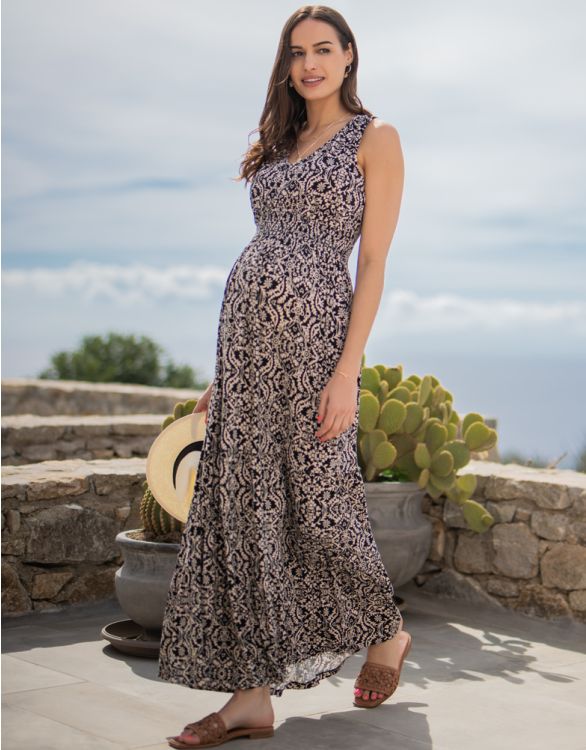 afbeelding voor Boho jersey zwangerschaps- en borstvoedingsmaxi-jurk