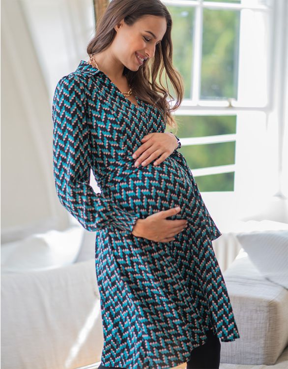 Image pour Robe chemise maternité et allaitement, bleu sarcelle