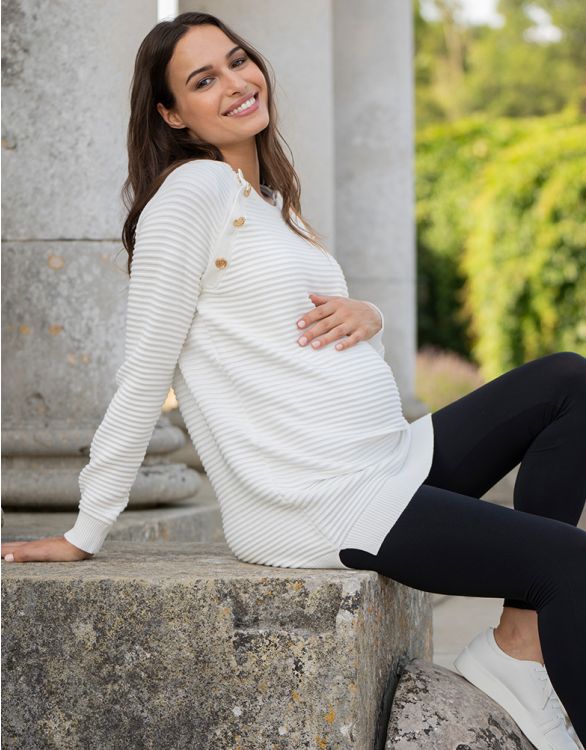 Image pour Ribbed Cotton Maternity to Nursing Jumper – Cream