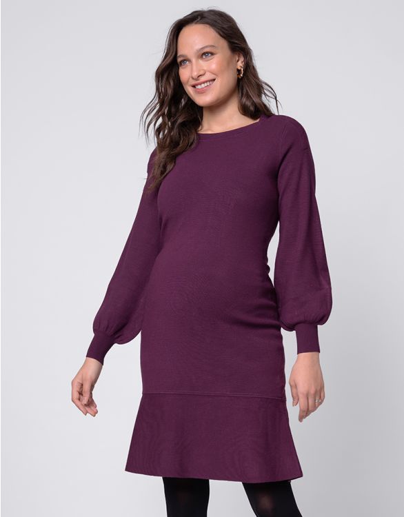 Plum Blouson Sleeve Maternity & Nursing Dress | Seraphine