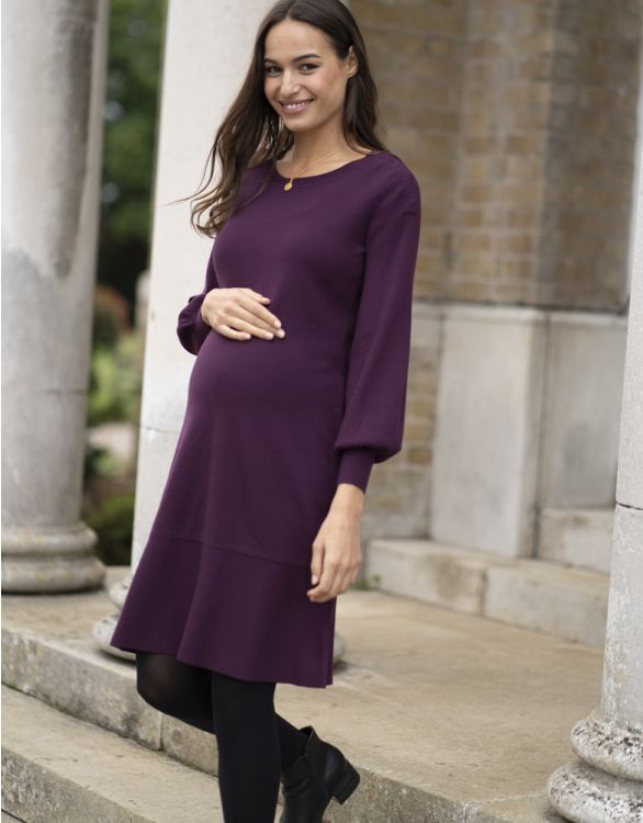 Image for Plum Blouson Sleeve Maternity & Nursing Dress