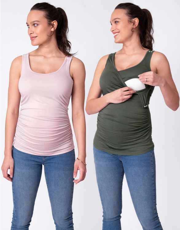 Imagen de Camisetas lactancia premamá -Rosa y Caqui Pack de dos