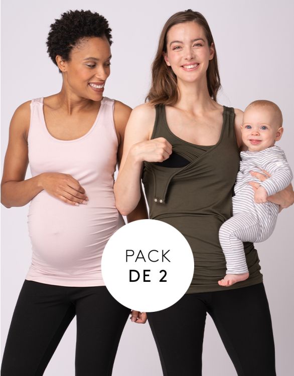 Imagen de Camisetas lactancia premamá -Rosa y Caqui Pack de dos