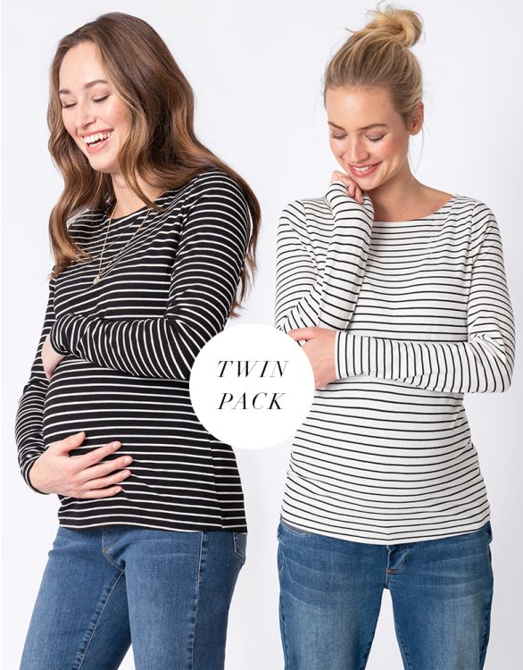 Image for Striped Maternity & Nursing Tops – Twin Pack