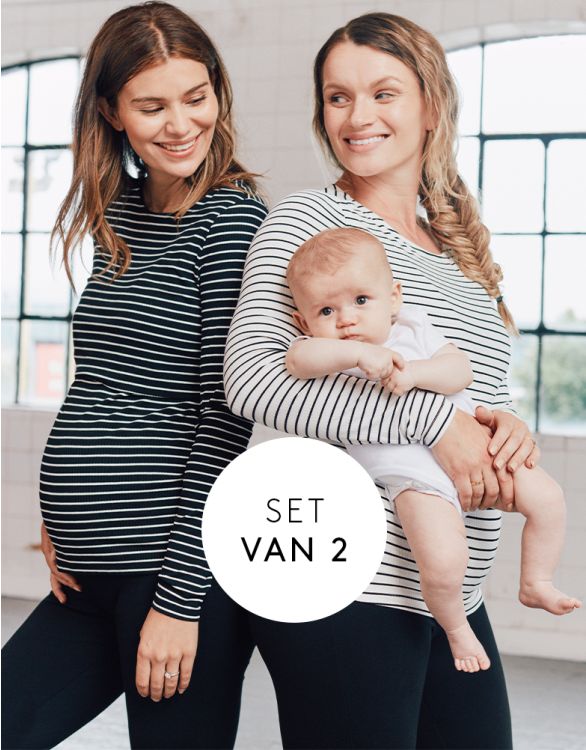 afbeelding voor Gestreepte zwangerschaps- en borstvoedingshirts – 2-pack