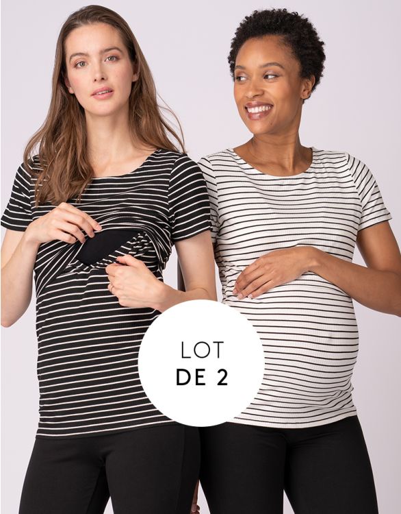 Image pour Lot de deux t-shirts rayés essentiels de grossesse à allaitement