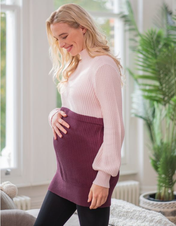 Image pour Pull grossesse et allaitement en coton rose pâle et bordeaux