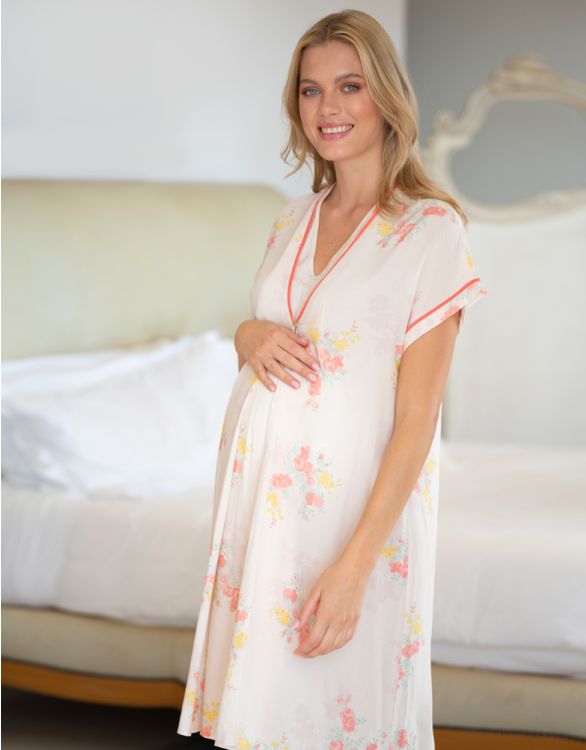 Image pour Chemise de nuit vintage florale de maternité à allaitement
