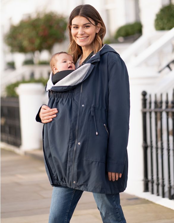 Imagen de Chaqueta de maternidad a porteo azul marino Utility Parka 4 en 1 con capucha