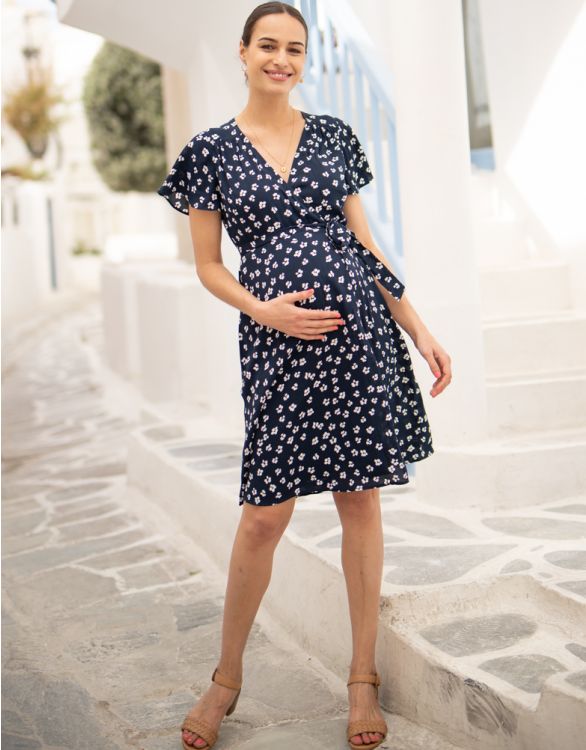 Image for Navy Floral Wrap Maternity Dress