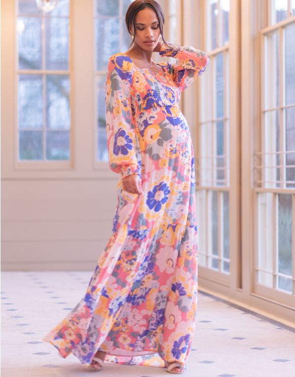Image for Boho Vintage Floral Maxi Maternity and Nursing Dress