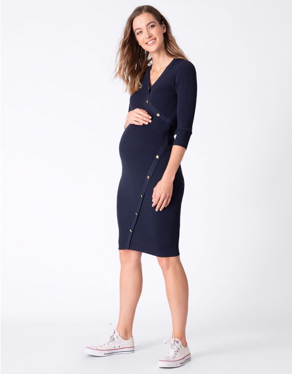 Ribbed Knit Button Detail Maternity Dress