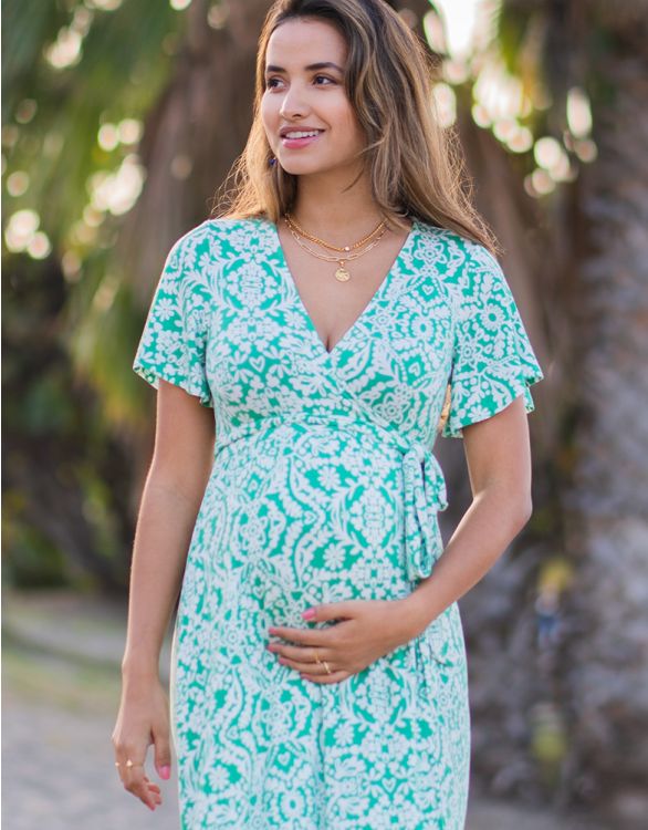 Turquoise Ditsy Floral Maternity Dress