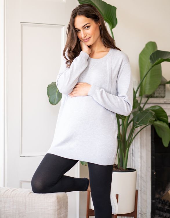 Image pour Pull grossesse et allaitement en coton mélangé – Gris clair