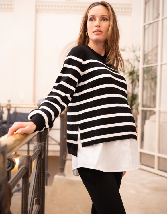 Image for Layered Striped Maternity & Nursing Jumper 