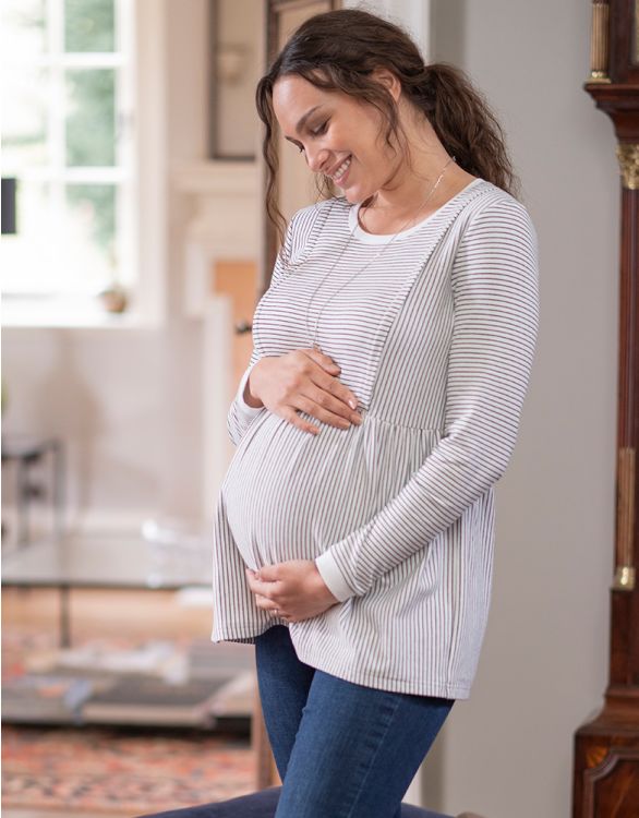 Image pour Haut grossesse et allaitement en coton à rayures – Blanc