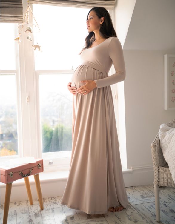 Image for Long Sleeve Maternity to Nursing Maxi Dress – Blush