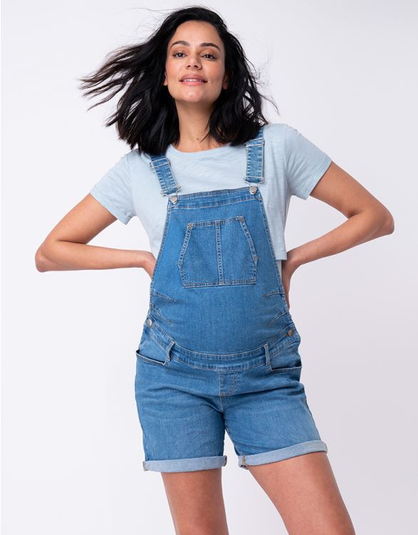 Image pour Salopette short grossesse en jean en coton – Bleu