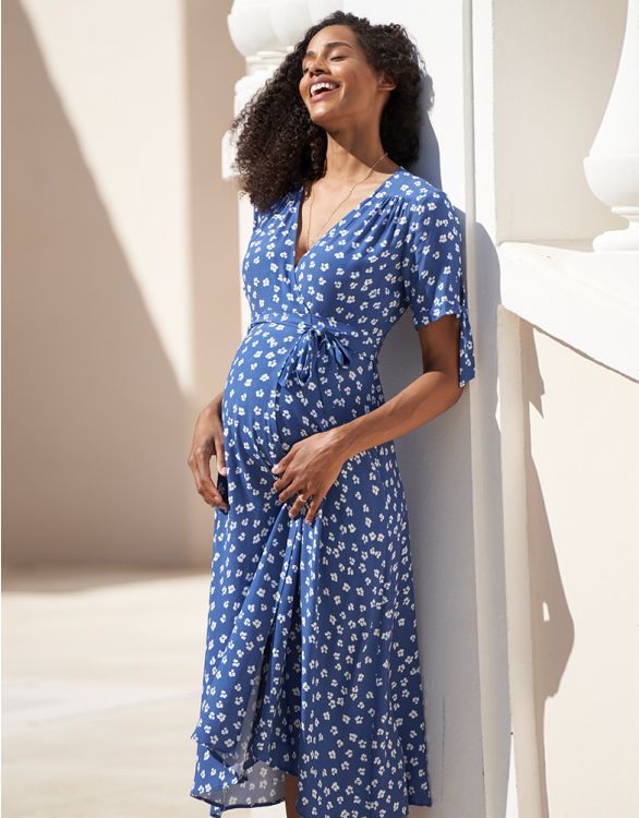 Image for Blue Midi Wrap Maternity Dress
