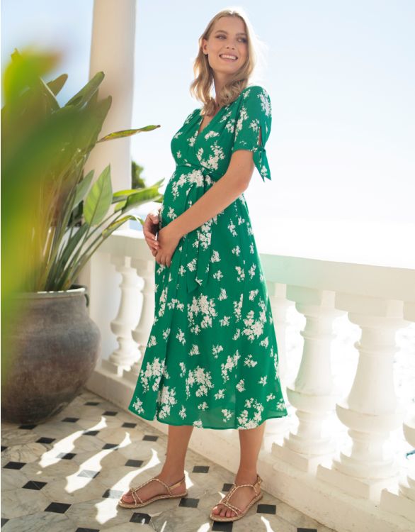 Image for Green Midi Wrap Maternity Dress