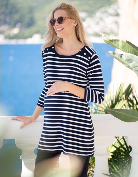 Image for Nautical Stripe Cotton Maternity & Nursing Tunic
