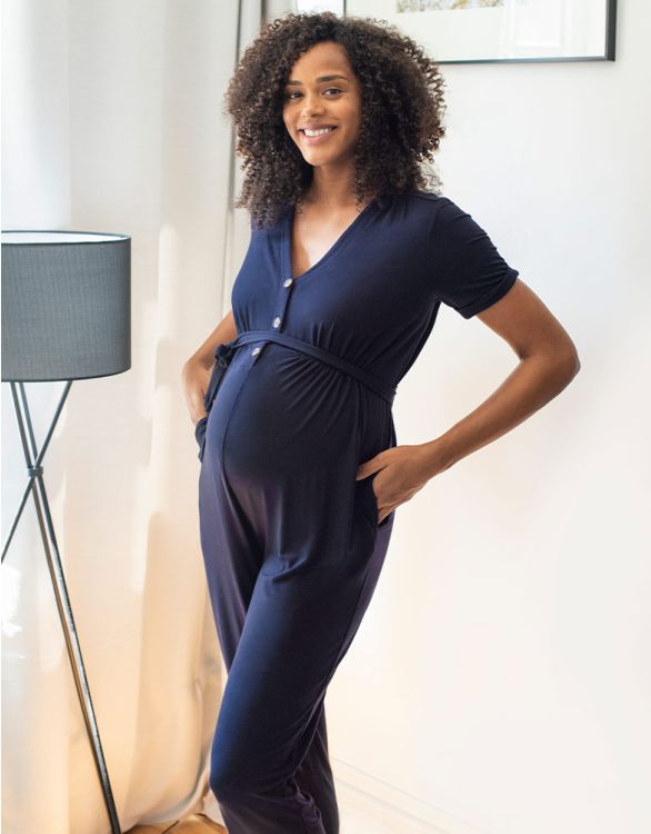 Navy Blue Maternity Jumpsuit