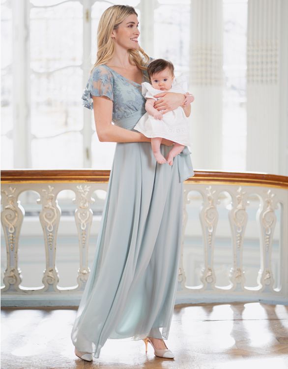 Sage Green Lace & Silk Chiffon Maxi Maternity & Nursing Occasion Dress