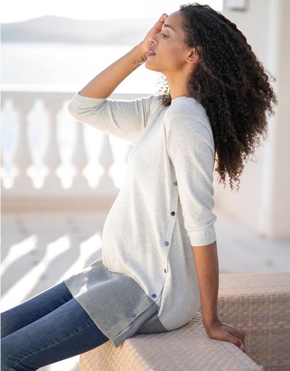 Image for Grey Marl Colourblock Cotton Maternity to Nursing Sweater
