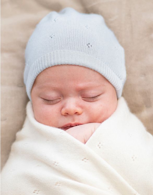 Bonnet bébé tricoté en coton et cachemire - Bleu mini
