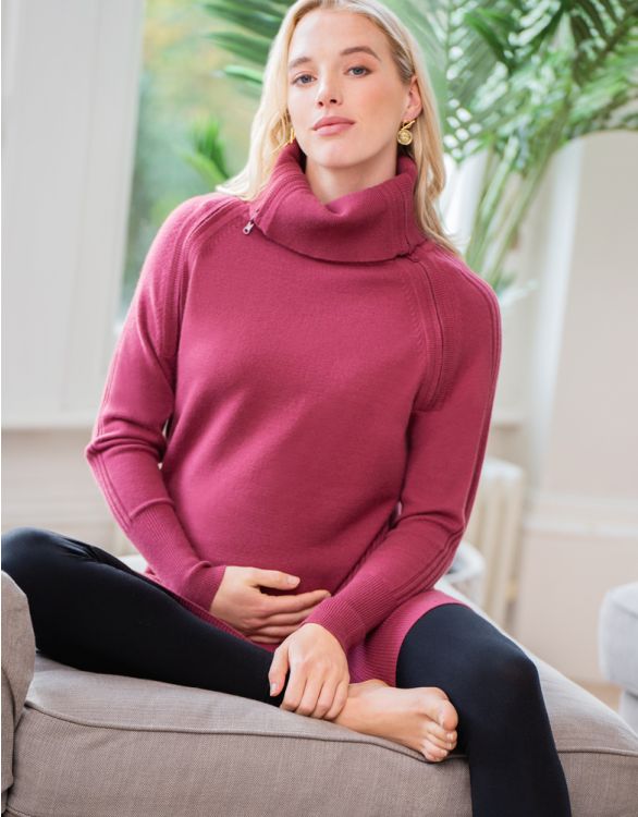 Image for Raspberry Roll Neck Maternity & Nursing Sweater 