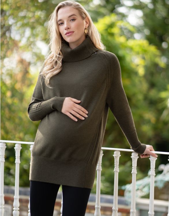Image for Khaki Roll Neck Maternity & Nursing Sweater 
