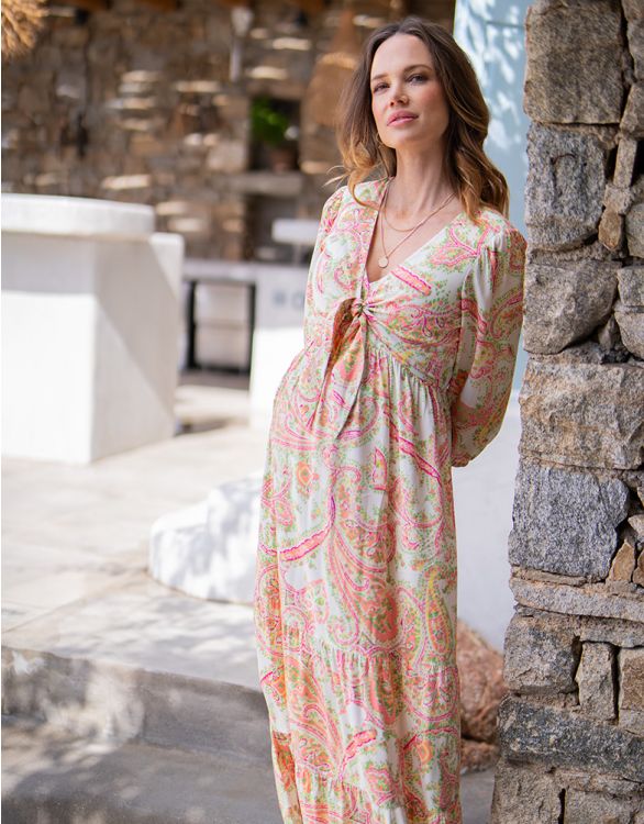 Image for Paisley Tie Front Maternity & Nursing Dress