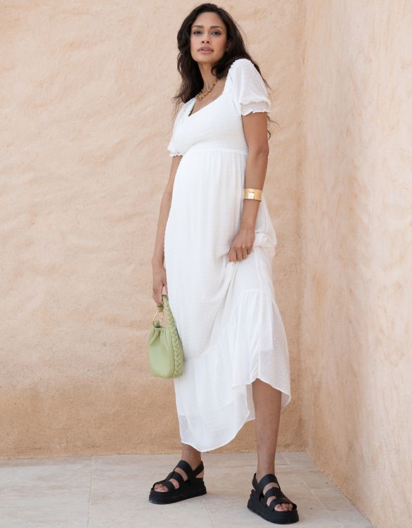 Image for White Shirred Maternity Maxi Dress