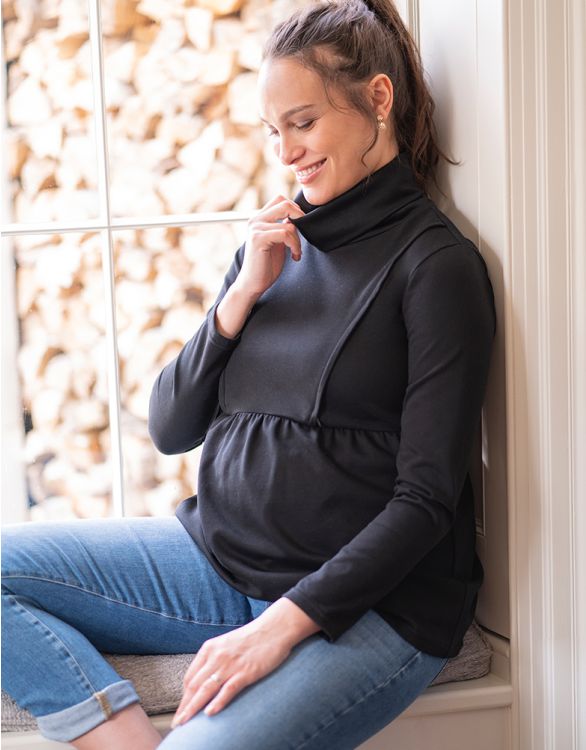 Image pour Col roulé grossesse et allaitement en coton mélangé  – Noir