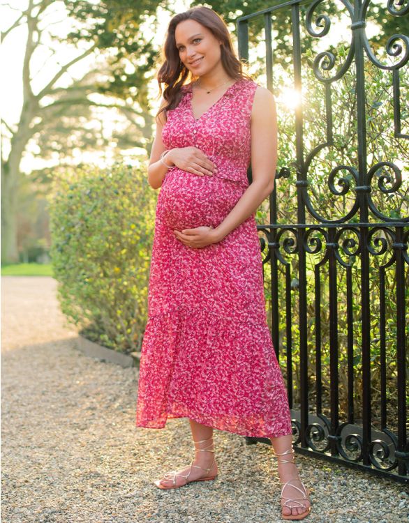 afbeelding voor Raspberry Floral Maternity Maxi Dress