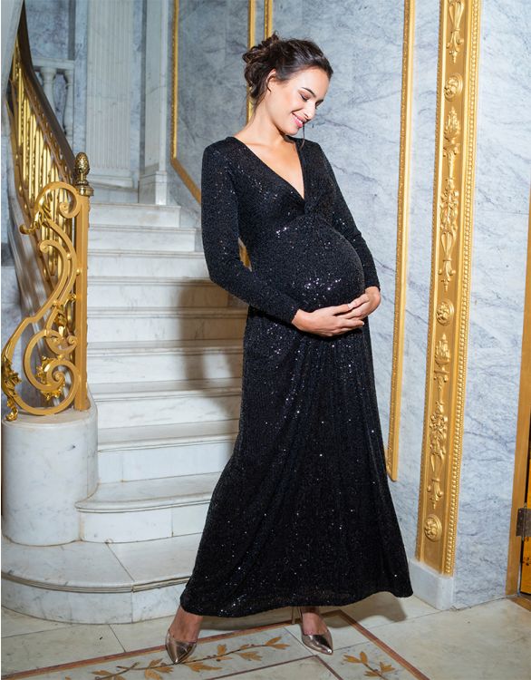 Image pour Robe longue de maternité, noire scintillante