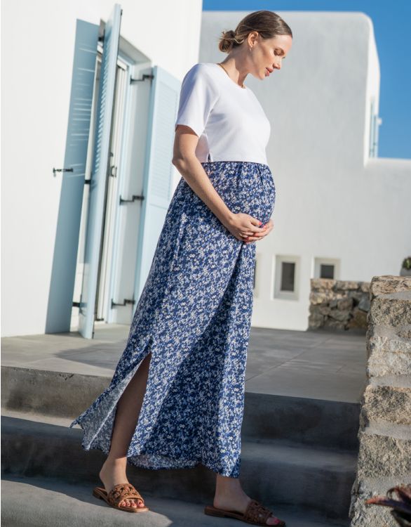 afbeelding voor Blauwe bloesem zwangerschaps- en borstvoedingsmaxi-jurk