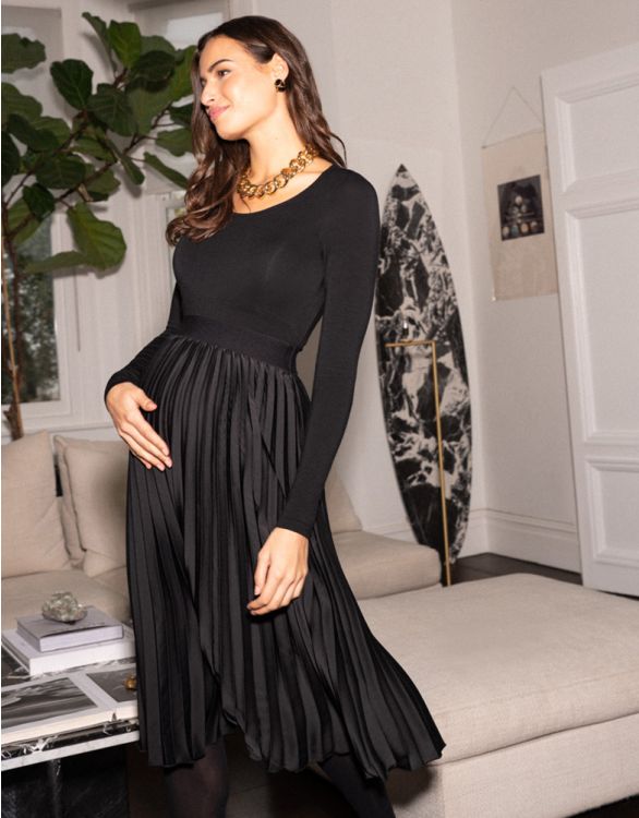 Image pour Jupe maternité plissée mi-longue, noire